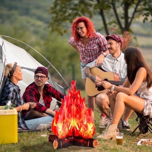 Boao 3 Set Fake Fire Artificial Fake Flame Camping Decoration 3D Cardboard Camp Fire for Camping Bachelorette Christmas Party, 16 x 13 Inch(Red Orange) in Saudi Arabia