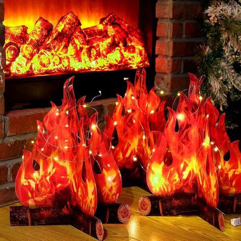 Boao 3 Set Fake Fire Artificial Fake Flame Camping Decoration 3D Cardboard Camp Fire for Camping Bachelorette Christmas Party, 16 x 13 Inch(Red Orange) in Saudi Arabia
