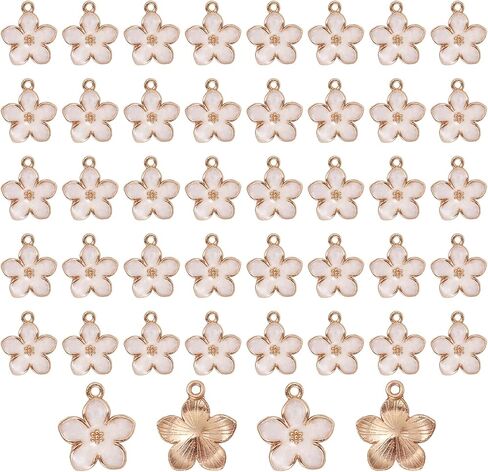 40 Pcs Cherry Blossom Flower Charms for Jewelry Making, Gold Plated Enamel Flower Charms, Cute Flowers Pendants for Bracelets Necklaces Earrings Purse Keychains DIY Crafts（Pink White） in Kuwait