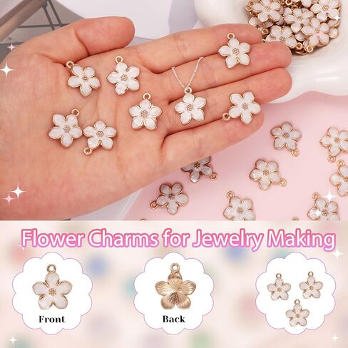40 Pcs Cherry Blossom Flower Charms for Jewelry Making, Gold Plated Enamel Flower Charms, Cute Flowers Pendants for Bracelets Necklaces Earrings Purse Keychains DIY Crafts（Pink White） in Kuwait
