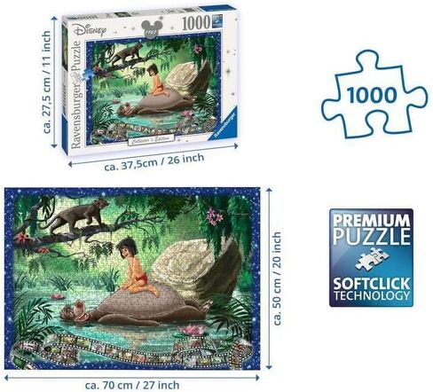 Ravensburger Disney Collector's Edition Jungle Book 1000 Piece Jigsaw Puzzle for Adults - 12000318 - Handcrafted Tooling, Made in Germany, Every Piece Fits Together Perfectly in Saudi Arabia