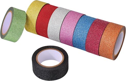Colored Arts Tape ，9 Rolls DIY Glitter Tape, Colored Sparkle Decorative Tape Perfect for Kids Art Supplies,Crafting, Labeling, DIY Projects, Easy Tear & Removable Adhesive (0.6in*10Ft) in Saudi Arabia