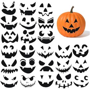 24 Pcs Halloween Pumpkin Decorating Stickers, Black Pumpkin Face Stickers Template Make Jack-O-Lantern Face Craft Decals for Halloween Party Trick or Treat Party Decoration.
