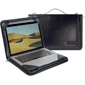 Black Leather Laptop Messenger Case - Compatible with LG Gram (2023) 17Z90R 17"