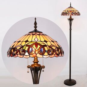 Tiffany Floor Lamp Red Yellow Rose Stained Glass Standing Reading Light 16X16X70 Inches Antique Pole Corner Lamp Decor Bedroom Office Living Room