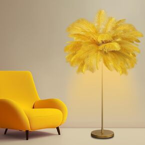 Feather Floor Lamp,50 Piece,Natural Ostrich Feather Floor Lamp for Living Room Bedroom,63″(160cm) Height, 3 Color Temperatures Christmas Decoration House Warming Gifts New Home Decor (Brown)