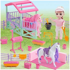 Horse Stable Playset for Girls 3-5, Horse Toys with Movable Doll & Realistic Horse Figurines & Grooming Accessories, Horse Rider Toy Christmas Birthday Gifts Girl Toddler for 3 4 5 6-12 Year Old