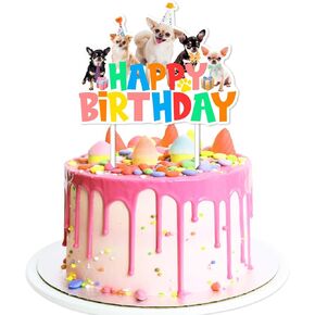 Chihuahua Birthday Party Decorations, Chihuahua Theme Happy Birthday Cake Topper Double-sided Printing Dog Animal Cake Decorations for Chihuahua Dog Day Birthday Party Supplies
