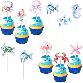 40 PCS Ocean Animal Cupcake Toppers Octopus Seahorse Turtles Cupcake Picks Under the Sea Party Decorations for Under the Sea Theme Baby Shower Birthday Party Cake Decoration Supplies