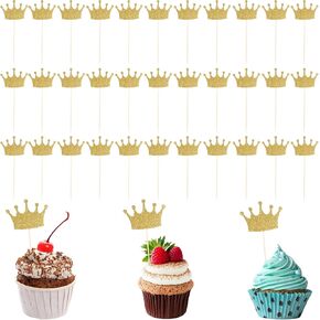 50Pcs Crown Cupcake Toppers, Glitter Gold Crown Cake Topper, Princess Cake Decorations for Queen Theme Baby Shower Wedding Birthday Party Cupcake Decorations Supplies