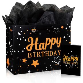 3 Pack Happy Birthday Gift Bag with Tissue Paper, Candy Cookies Gift Present Bags for Girls Kids Women Birthday (Colourful, 13" Large)