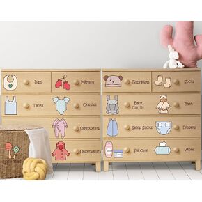 3 Sheets Baby Dresser Clothing Stickers Removable Cute Clothing Sort Label Decals for Home Bedroom Wardrobe Drawer Organizing Supplies, 11.8 x 8.7 Inch