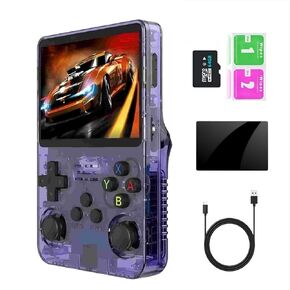Ugonetend R36s retro Handheld Gaming Console with 64G Card 15000+ game, Portable Game Consoles Linux System 13+ Emulator 3.5-Inch IPS Screen (Transparent black)