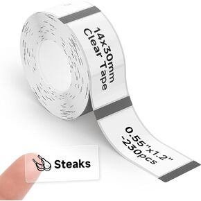 Thermal Clear Labels DETONGER 1/2 Width Compatible Tape Refills Label Stickers Film Coatedfor Label Maker Tapes Home Office School Business Use Sticky Liquid-Proof 0.6"×1.2"(14×30mm) 160pcs Clear