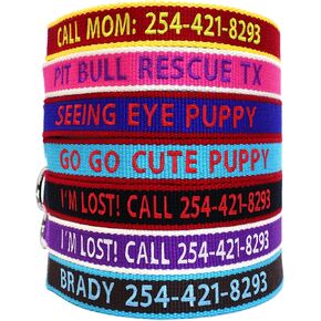 ECO Friendly Bamboo Personalized Embroidered Dog Collar - Custom Text with Pet Name and Phone Number - Multiple Collar and Thread Colors and Sizes