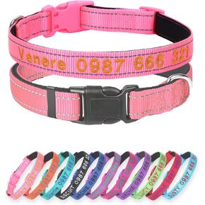 Padded Dog Collar,Soft Neoprene Personalized Pet Collar,Custom Embroidered Pet Name and Phone Number,Breathable Nylon Dog Collars,Quick Release Snap Buckle Dog Collar,Red