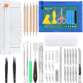 Keadic 31Pcs Professional Model Tools Compatible with Gundam, Vinyl Weeding Tool Includes Paper Trimmer Cutting Board Utility Knife with Blades, Hobby Building Tools Craft Set