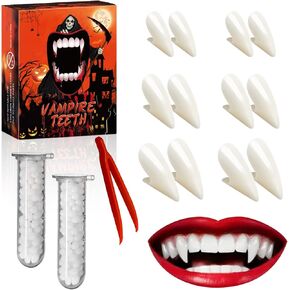 Vampire Teeth Halloween - 6 Pairs 3 Sizes Kids Fangs for Cosplay, Accessories Party Props Decor Sharp Fake Teeth With Glue