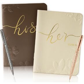 WEMATE Vow Books His and Hers,Wedding Vow Book with Gold Foil and 2 Pens, Wedding Essentials, Beautiful Wedding Present Stuff - Brown and Apricot