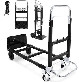 2 in 1 Foldable Hand Truck Dolly, 660lbs Capacity Heavy Duty Convertible Hand Truck, Dolly Cart with Wheels for Transport and Moving Luggage Office Home Use