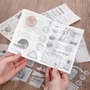 40 Sheets Vintage Scrapbook Washi Stickers Book for Adults Junk Journal Stickers with 180 Pcs pre-cut planet sticker and 20 Adhesive Scrapbooking Papers DIY Crafts Arts Frame Album Sticker Book