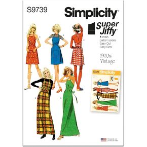 Simplicity Misses' Jiffy Back-Wrap Dress and Jumper Sewing Pattern Packet, Code S9739, Sizes XS-S-M-L-XL, Multicolor