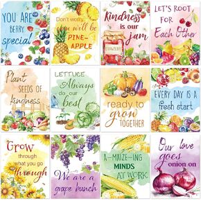 ReliThick 12 Pcs Farmers Market Classroom Poster Set Fruit Vegetables Bulletin Board Decoration Inspirational Growth Mindset Posters for Classroom Wall Chalkboard Decor
