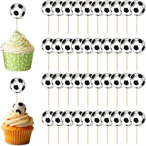 40 Pcs Soccer Ball Cupcake Toppers, Easy-to-apply & Reusable Soccer Cake Topper for Kids Birthday, Sports Parties (2D)
