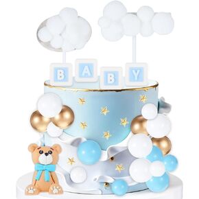42Pcs Blue Baby Bear Cake Topper Set, Baby Shower Cake Topper with Teddy-Bear, Stars, Clouds & “BABY" Letters-Baby Shower-CakeTopper Bear Theme for Gender Reveal, Boho Parties