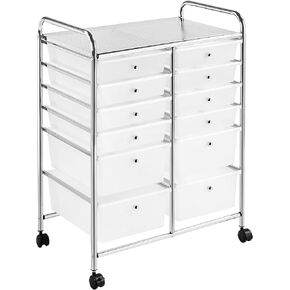 Topeakmart 12-Drawer Rolling Cart Organizer Plastic Storage Drawers Craft Trolley Utility Cart 360 Castors Wheels Black