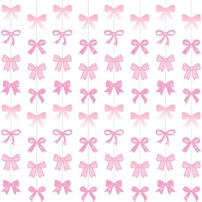 8Pcs Pink Bow Hanging Banners Party Decorations, Bow Birthday Decorations Pink Bow Garland for Bachelorette Baby Shower Bridal Shower Bow Themed Party Supplies