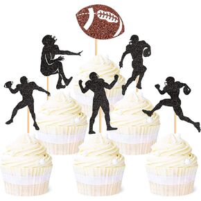 Ercadio 24 Pack Rugby Welcome Baby Cupcake Toppers Green Glitter Football Cupcake Picks First Down Baby Feed Bottle Suit Cake Toppers for Rugby Theme Baby Shower Birthday Party Supplies