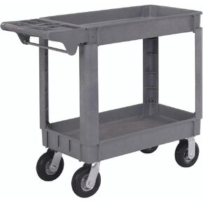Global Industrial Small Deluxe 2 Shelf Plastic Utility & Service Cart, 6" Pneumatic Casters, 40"L x 17"W x 35"H