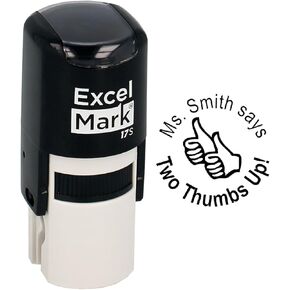 ExcelMark Two Thumbs UP - Custom Round Self-Inking Teacher Stamp