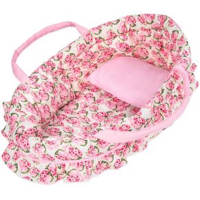 Doll Carry Cot Set, Sweet Dreams Soft Bassinet Doll Carrier Includes 1 Cot and 1 Pillow, Pink Flower Doll Bassinet, Fits for 16 Inch American Girl Dolls