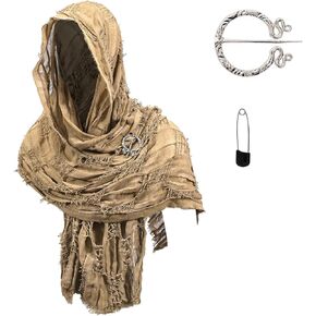 Dune Costume Desert Wasteland Hooded Shawl Scarf Brooch Paperclip Medieval Viking Half Cape Renaissance Outfit