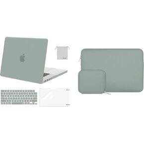 MOSISO Compatible with MacBook Air 13 inch Case 2022-2018 A2337 M1 A2179 A1932, Plastic Hard Shell&Neoprene Sleeve Bag with Small Case&Keyboard Cover&Screen Protector&Storage Bag, Antique Green