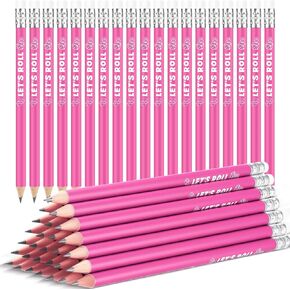 36 Pcs Bunco Let's Roll Pencils with Eraser Player Game Scoring, Wooden Pink Pencils Suitable for Writing, Drawing and Bunco Party Supplies