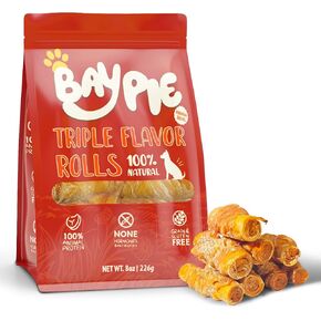 Triple Flavor Rolls Dog Treats,Triple Flavor Chicken Dog Treats - Grain Free Chew Rolls, Long Lasting Dental Care Snacks for Small & Medium Dogs