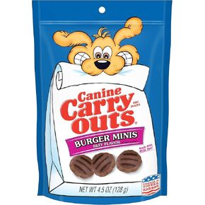 Canine Carry Outs Burger Minis Beef Flavor Dog Treats, 4.5oz Bag.