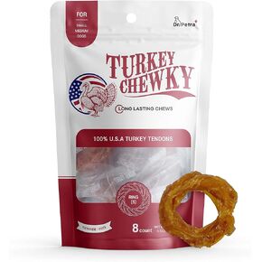 Turkey CHEWKY, Turkey Tendon for Dogs, Rawhide Free Chews Long Lasting, Hypoallergenic Dog Treats, Natural Dog Snack (Ring - Small (8 Count))