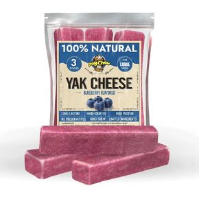 Tibetan Yak Cheese Dog Chew Sticks (4 Medium Chews) Blueberry Flavored - Natural, Handmade, Long-Lasting, Easy to Digest, Ideal for Medium Dogs and Aggressive Chewers, Rawhide, Grain and Gluten Free