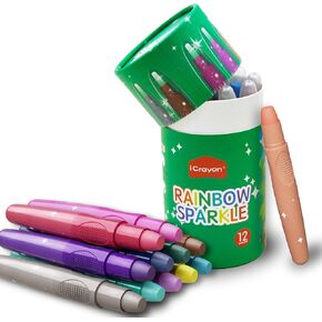 12 Colors Rainbow Sparkle Metallic Watercolor Gel Crayons, Glitter Twistable Crayons for Toddlers, Non-Toxic, Hands Cleand, Washable, Coloring Gifts for Boys and Girls