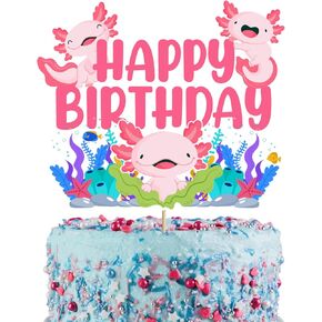 Axolotl Happy Birthday Cake Topper, Creature Axolotl Themed Cake Decoration for Girl Boy Happy Birthday Party Decor Supplies Decorations