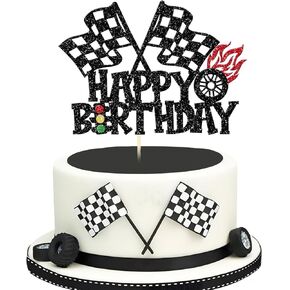 Car Cake Topper Race Car Cake Decorations Racing Car Checkered Flag Theme Baby Shower Boys Girls Birthday Party Cake Decorations Supplies
