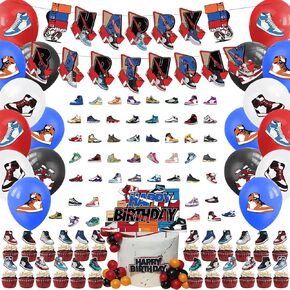100Pcs Sneaker Ball Decorations Sneaker Party Decorations Sports Themed Party Supplies Birthday Decorations Include Birthday Banner Balloons Cake Topper Cupcake Topper Stickers