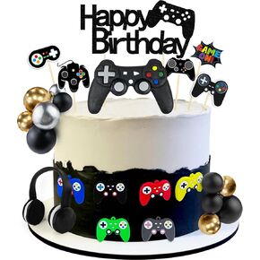 28 PCS Video Game Birthday Cake Toppers Controller Headset Ball Cake Decoration for Video Game Theme Birthday Party Supplies