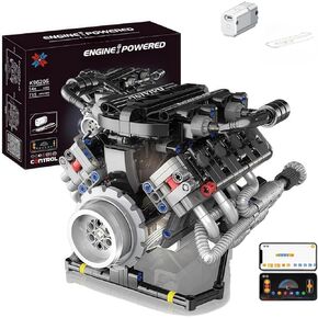 V8 Engine Building Kits That Runs with Motor - 715+Pcs Build Your Own Visible APP Controls Operation Model,8-Cylinder Transparent Design Car Engine Building Engineering Set for Adults