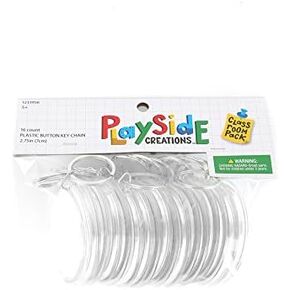 Playside Creations VBS and Camp Crafts, Plastic Button Key Chain, 2. 75 Inches Diameter, White, 16 Count