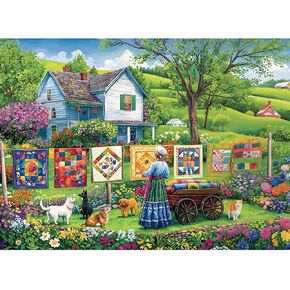 300 Piece Puzzles for Adults,Farm Grandma Jigsaw Puzzle for Adults Children Seniors,Large Piece Garden Puzzle for Kids Age 8-10 10-12,Vintage Country Quilts Puzzle,Family Game Great Gift 20.5x15in